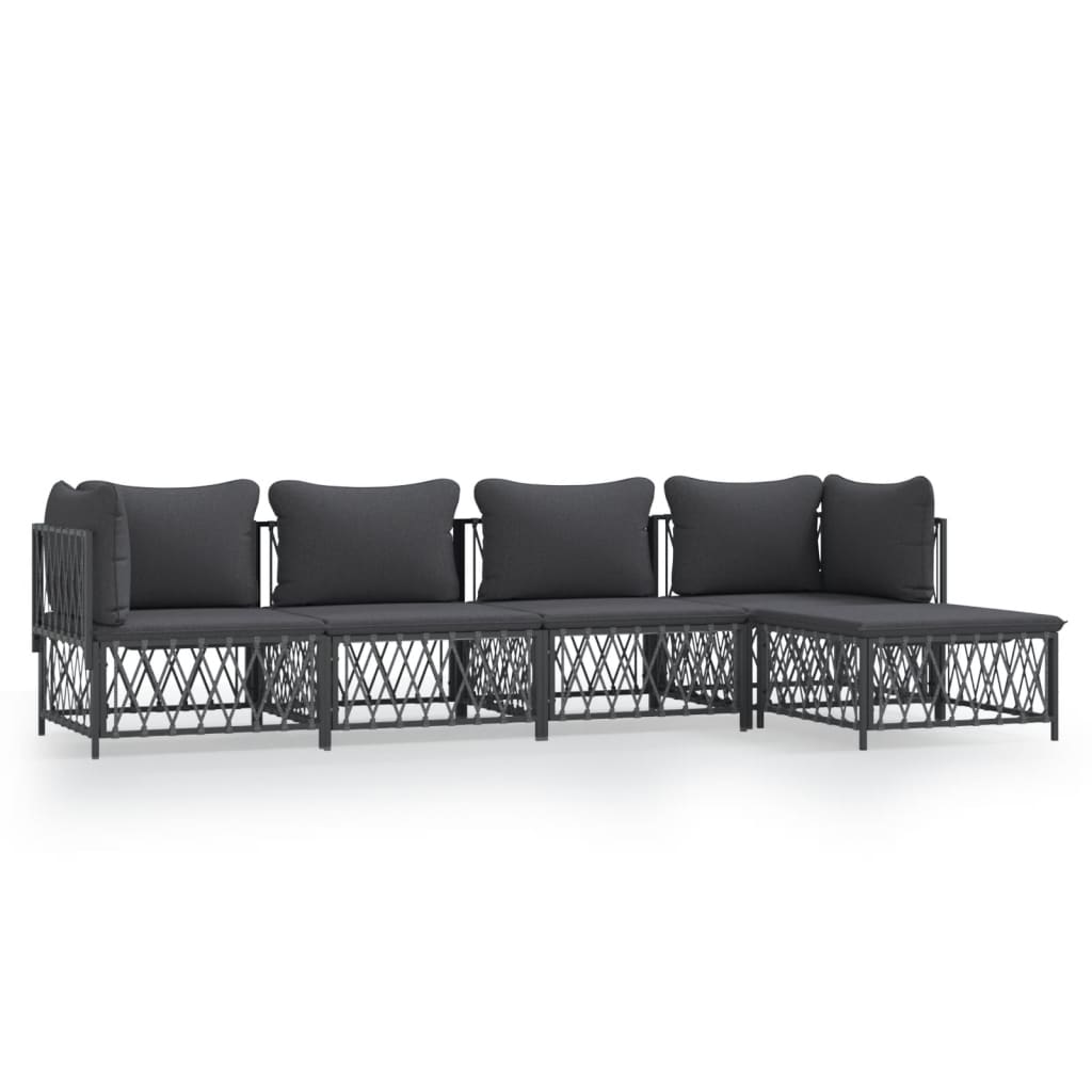 5-delige Loungeset met kussens staal antracietkleurig Tuinsets | Creëer jouw Trendy Thuis | Gratis bezorgd & Retour | Trendy.nl