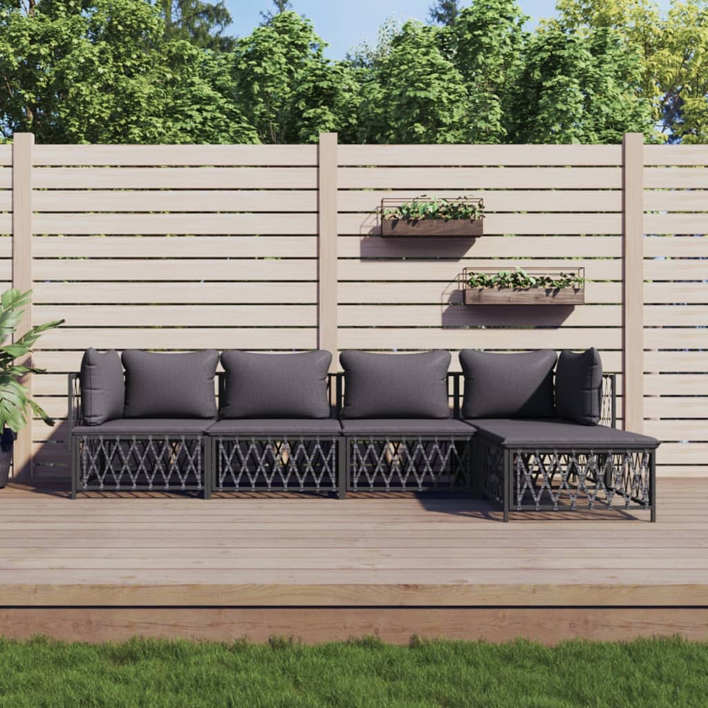 5-delige Loungeset met kussens staal antracietkleurig Tuinsets | Creëer jouw Trendy Thuis | Gratis bezorgd & Retour | Trendy.nl