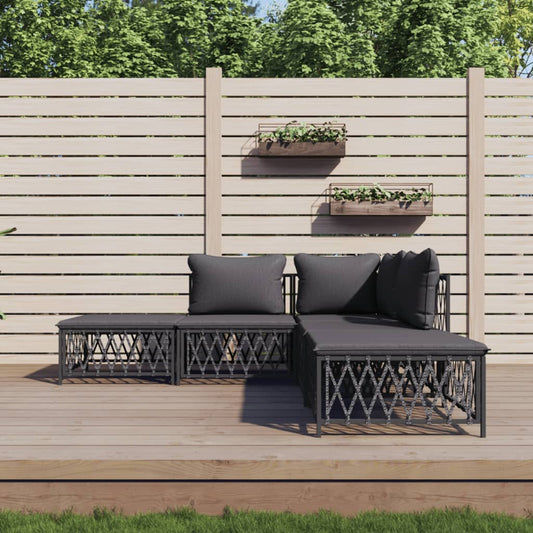 5-delige Loungeset met kussens staal antracietkleurig Tuinsets | Creëer jouw Trendy Thuis | Gratis bezorgd & Retour | Trendy.nl