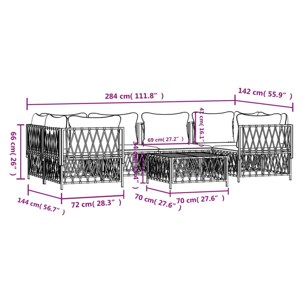 7-delige Loungeset met kussens staal wit Tuinsets | Creëer jouw Trendy Thuis | Gratis bezorgd & Retour | Trendy.nl