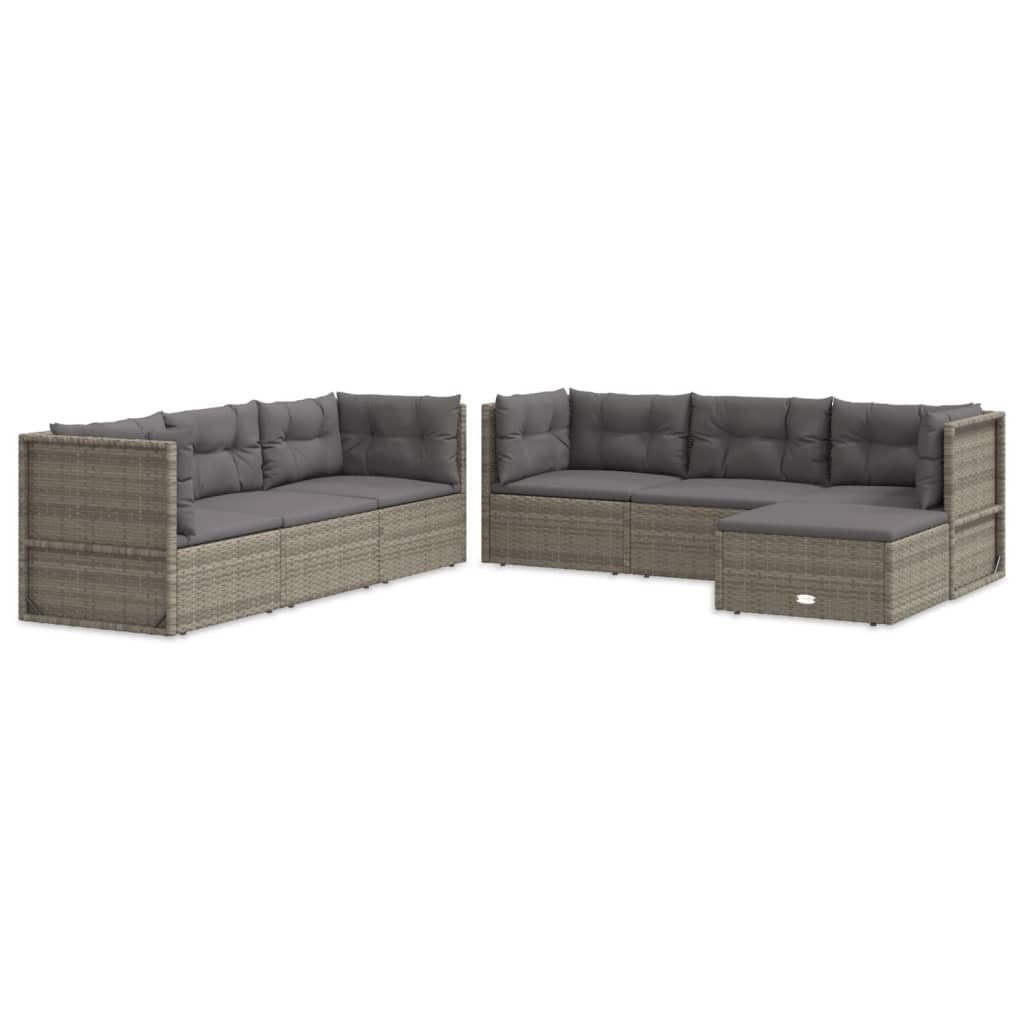 7-delige Loungeset met kussens poly rattan grijs Tuinsets | Creëer jouw Trendy Thuis | Gratis bezorgd & Retour | Trendy.nl