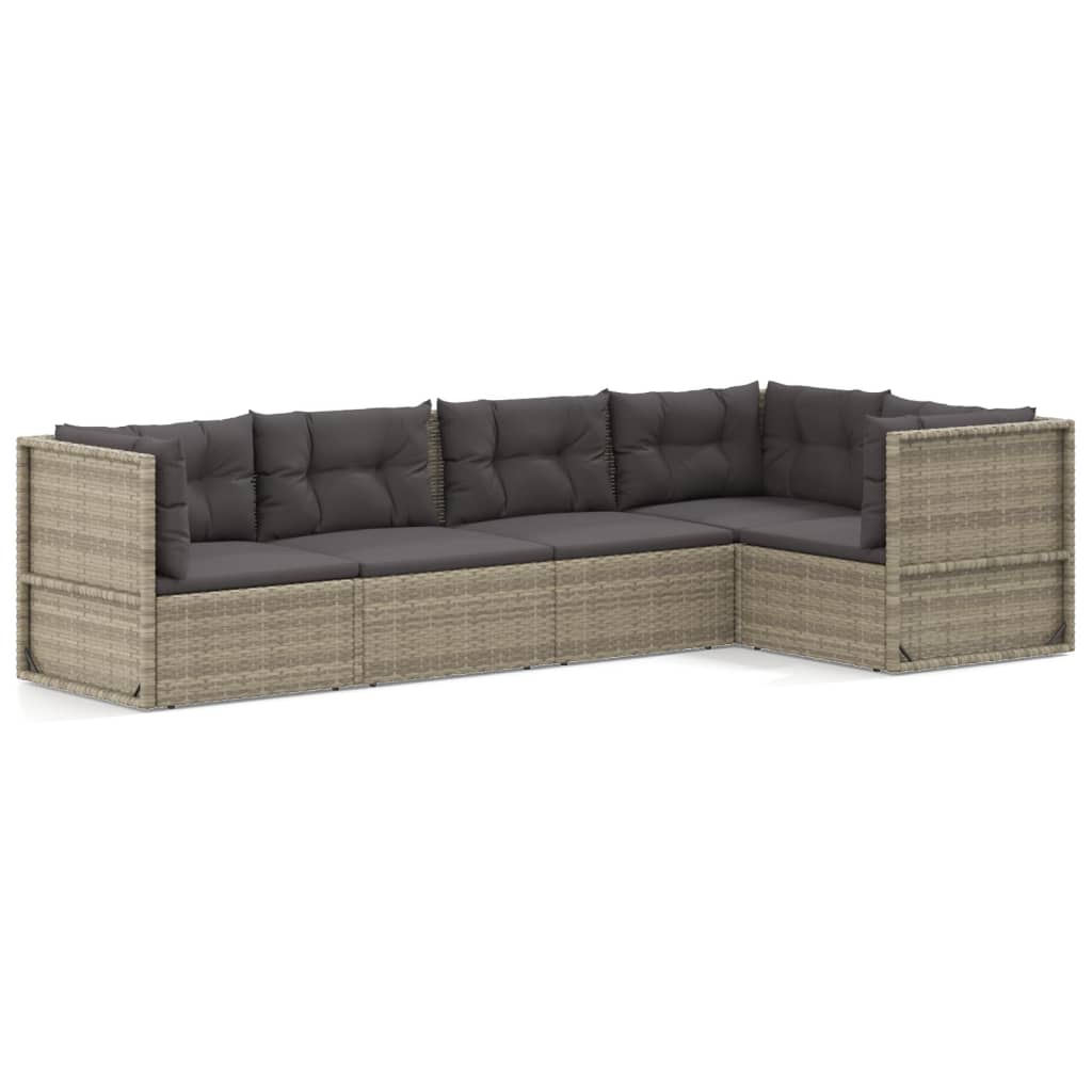 5-delige Loungeset met kussens poly rattan grijs Tuinsets | Creëer jouw Trendy Thuis | Gratis bezorgd & Retour | Trendy.nl