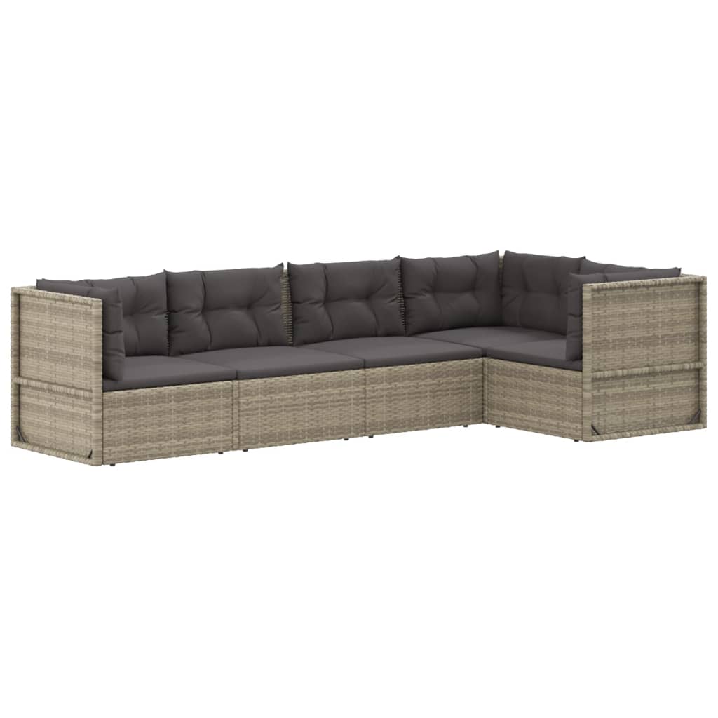 5-delige Loungeset met kussens poly rattan grijs Tuinsets | Creëer jouw Trendy Thuis | Gratis bezorgd & Retour | Trendy.nl