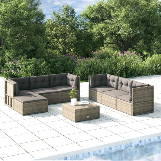 7-delige Loungeset met kussens poly rattan grijs Tuinsets | Creëer jouw Trendy Thuis | Gratis bezorgd & Retour | Trendy.nl