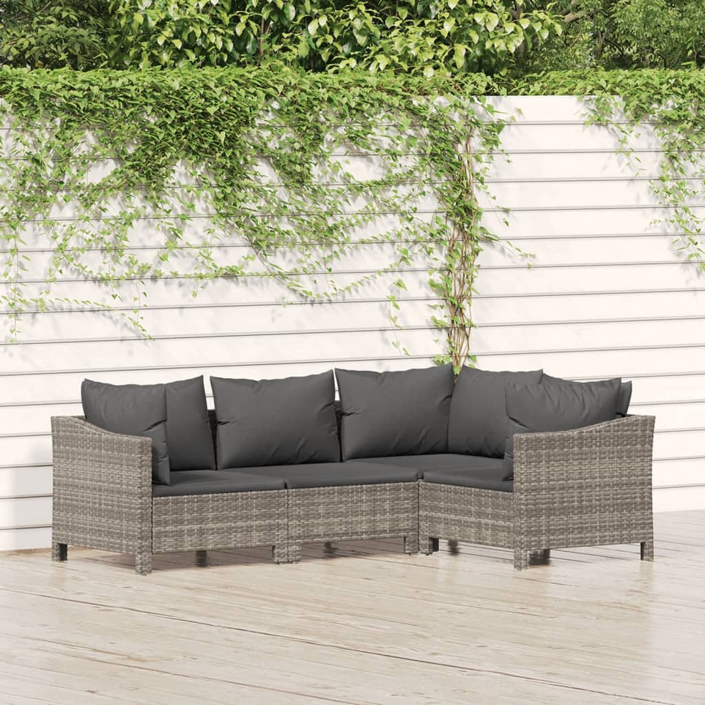 4-delige Loungeset met kussens poly rattan grijs Tuinsets | Creëer jouw Trendy Thuis | Gratis bezorgd & Retour | Trendy.nl