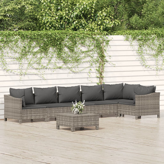 7-delige Loungeset met kussens poly rattan grijs Tuinsets | Creëer jouw Trendy Thuis | Gratis bezorgd & Retour | Trendy.nl