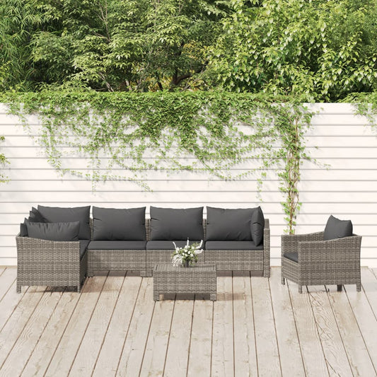 8-delige Loungeset met kussens poly rattan grijs Tuinsets | Creëer jouw Trendy Thuis | Gratis bezorgd & Retour | Trendy.nl