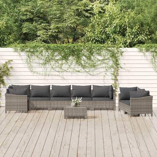 9-delige Loungeset met kussens poly rattan grijs Tuinsets | Creëer jouw Trendy Thuis | Gratis bezorgd & Retour | Trendy.nl