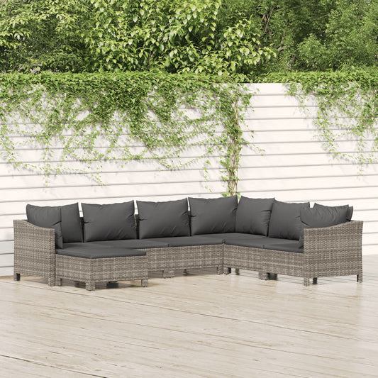 7-delige Loungeset met kussens poly rattan grijs Tuinsets | Creëer jouw Trendy Thuis | Gratis bezorgd & Retour | Trendy.nl