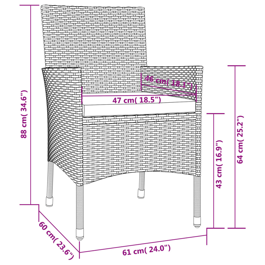 5-delige Bistroset met kussens poly rattan bruin Tuinsets | Creëer jouw Trendy Thuis | Gratis bezorgd & Retour | Trendy.nl