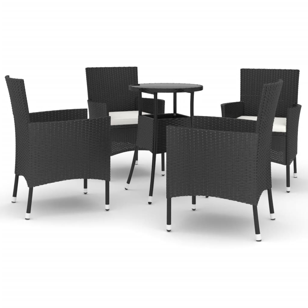 5-delige Bistroset met kussens poly rattan zwart Tuinsets | Creëer jouw Trendy Thuis | Gratis bezorgd & Retour | Trendy.nl