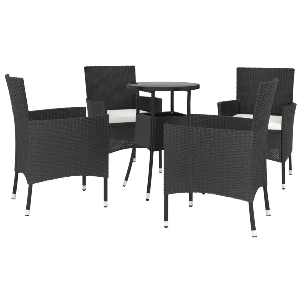 5-delige Bistroset met kussens poly rattan zwart Tuinsets | Creëer jouw Trendy Thuis | Gratis bezorgd & Retour | Trendy.nl