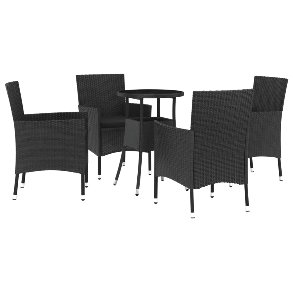 5-delige Bistroset met kussens poly rattan zwart Tuinsets | Creëer jouw Trendy Thuis | Gratis bezorgd & Retour | Trendy.nl