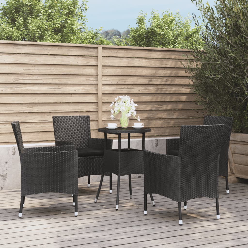 5-delige Bistroset met kussens poly rattan zwart Tuinsets | Creëer jouw Trendy Thuis | Gratis bezorgd & Retour | Trendy.nl