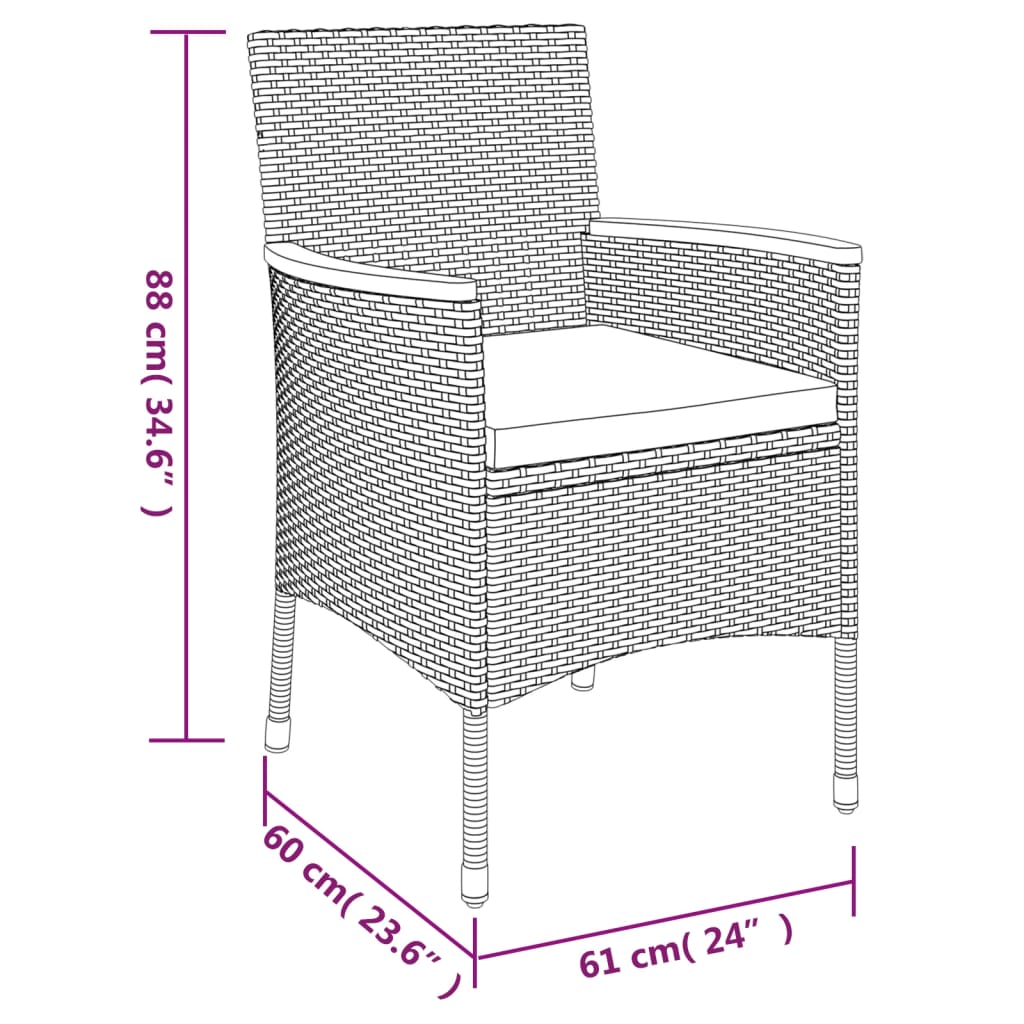 5-delige Bistroset met kussens poly rattan zwart