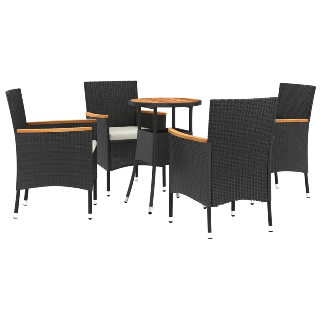 5-delige Bistroset met kussens poly rattan zwart