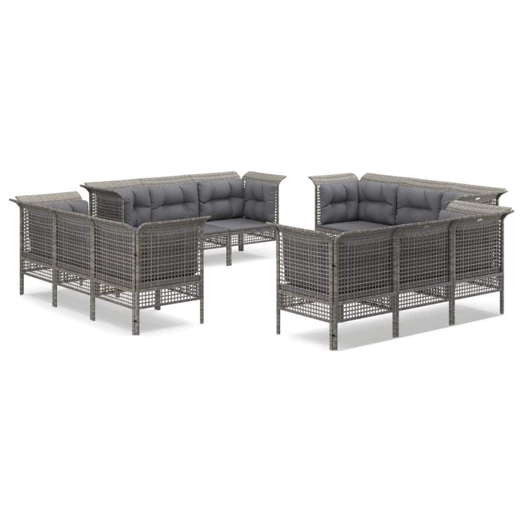 12-delige Loungeset met kussens poly rattan grijs Tuinsets | Creëer jouw Trendy Thuis | Gratis bezorgd & Retour | Trendy.nl