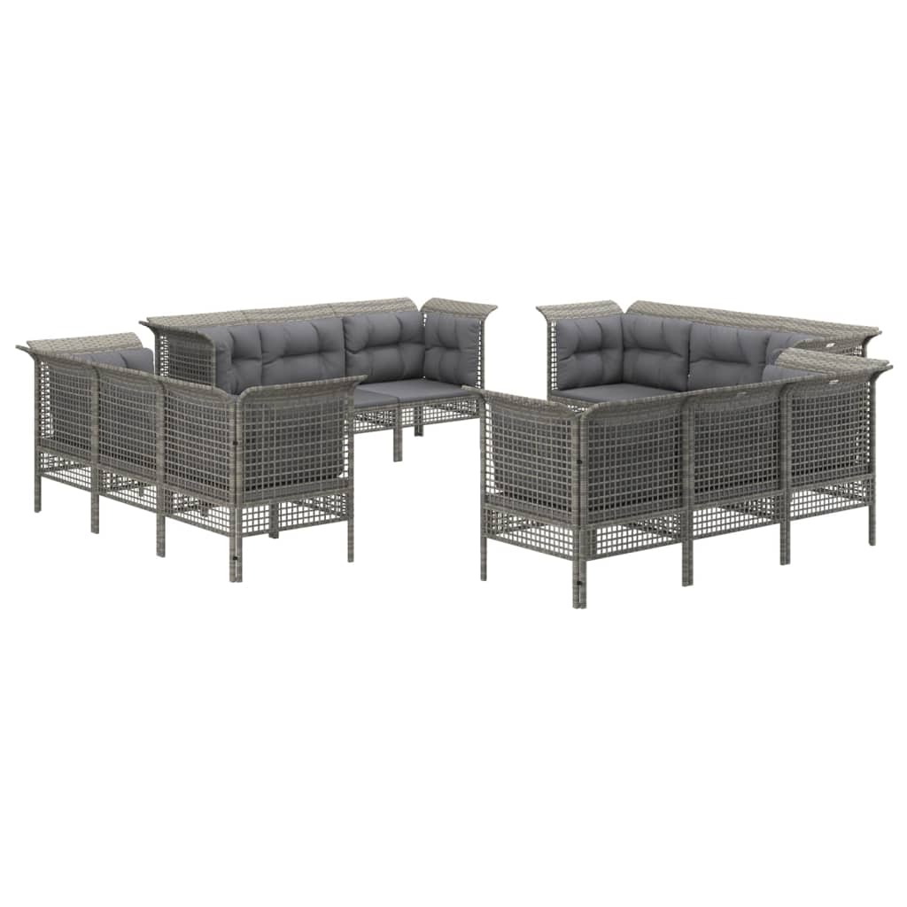 12-delige Loungeset met kussens poly rattan grijs Tuinsets | Creëer jouw Trendy Thuis | Gratis bezorgd & Retour | Trendy.nl