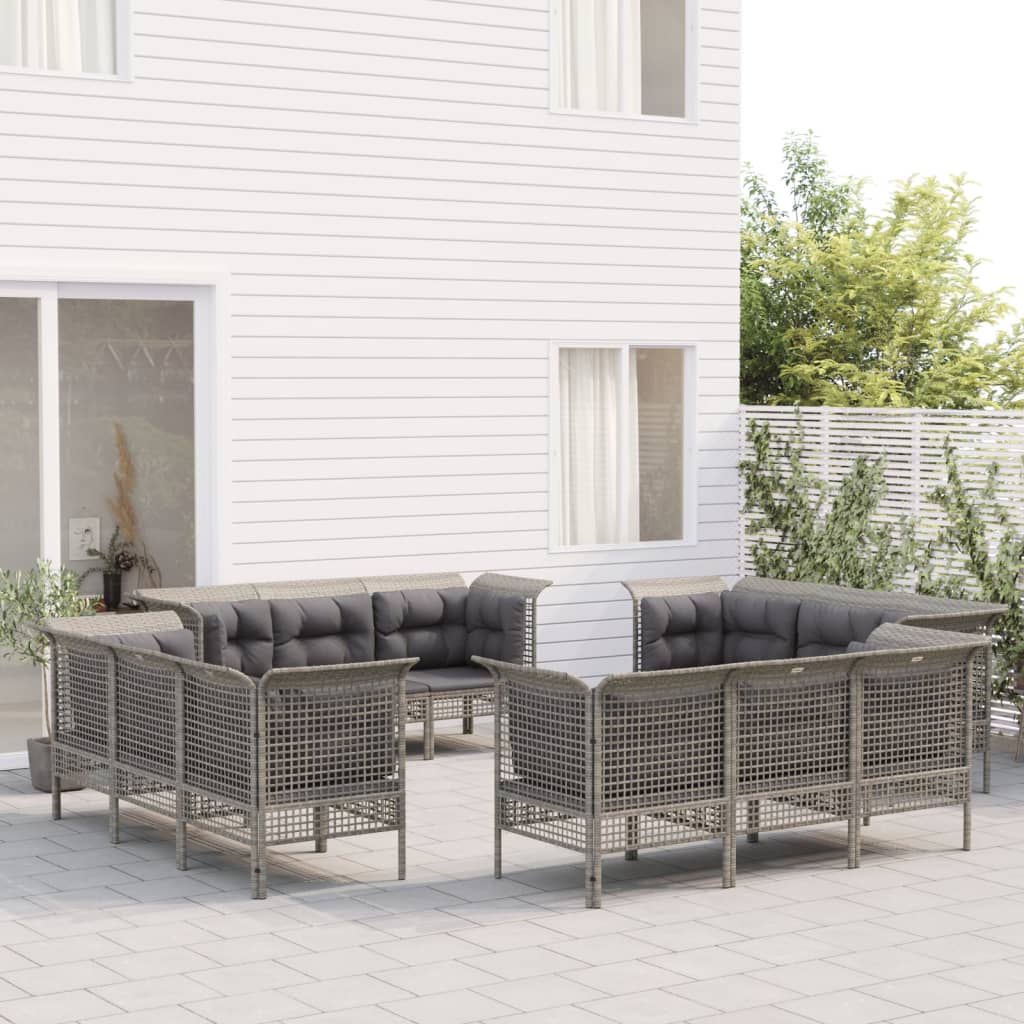 12-delige Loungeset met kussens poly rattan grijs Tuinsets | Creëer jouw Trendy Thuis | Gratis bezorgd & Retour | Trendy.nl