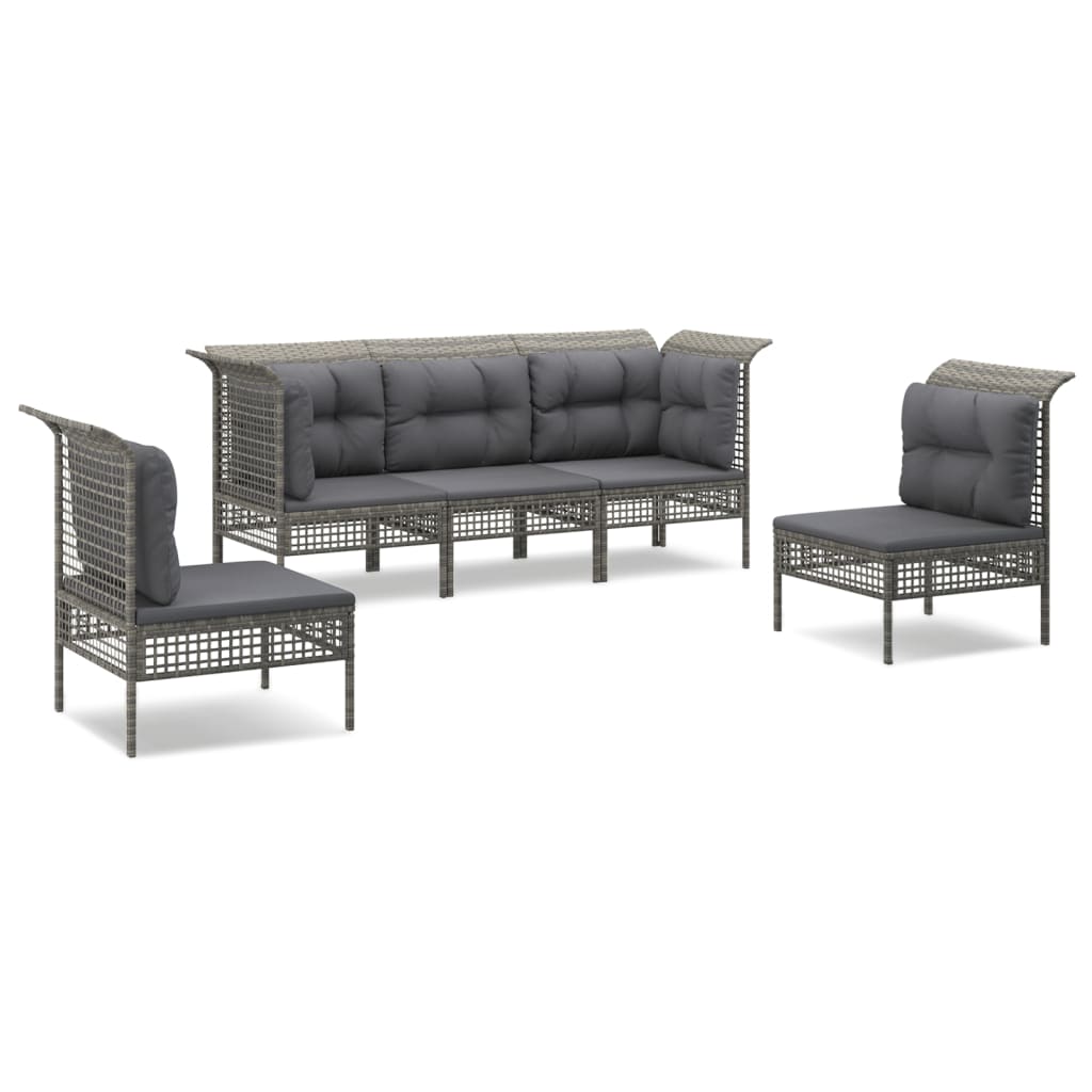 5-delige Loungeset met kussens poly rattan grijs Tuinsets | Creëer jouw Trendy Thuis | Gratis bezorgd & Retour | Trendy.nl