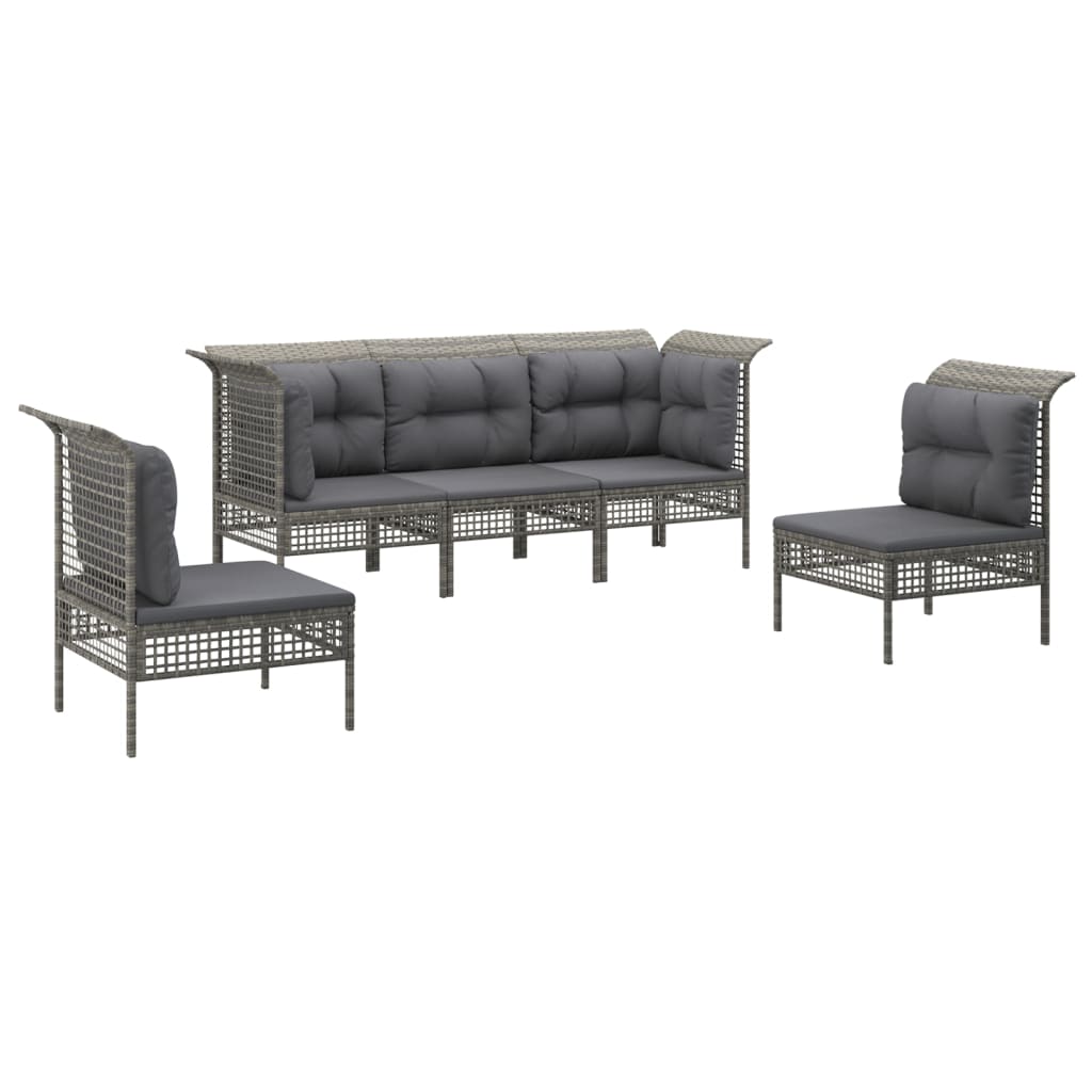 5-delige Loungeset met kussens poly rattan grijs Tuinsets | Creëer jouw Trendy Thuis | Gratis bezorgd & Retour | Trendy.nl