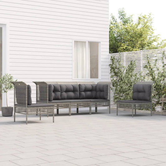 5-delige Loungeset met kussens poly rattan grijs Tuinsets | Creëer jouw Trendy Thuis | Gratis bezorgd & Retour | Trendy.nl