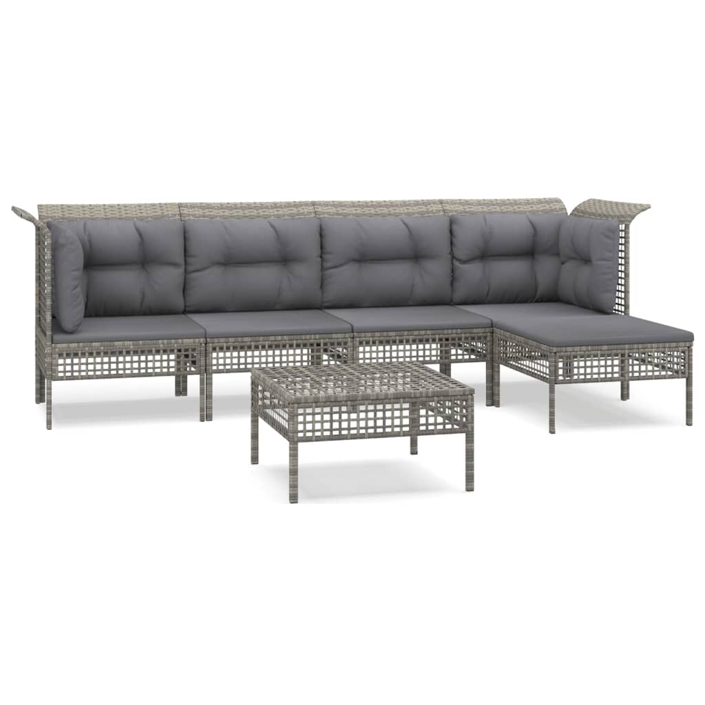 6-delige Loungeset met kussens poly rattan grijs Tuinsets | Creëer jouw Trendy Thuis | Gratis bezorgd & Retour | Trendy.nl