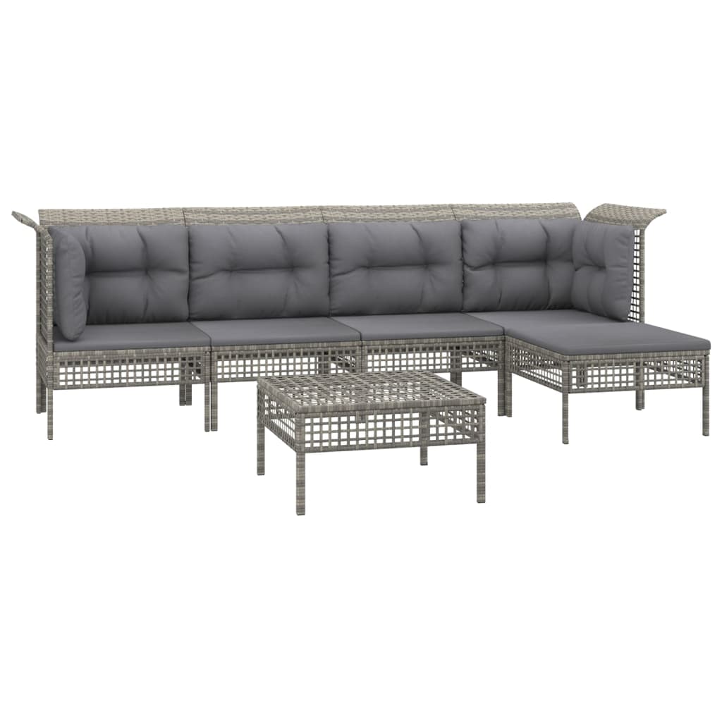 6-delige Loungeset met kussens poly rattan grijs Tuinsets | Creëer jouw Trendy Thuis | Gratis bezorgd & Retour | Trendy.nl