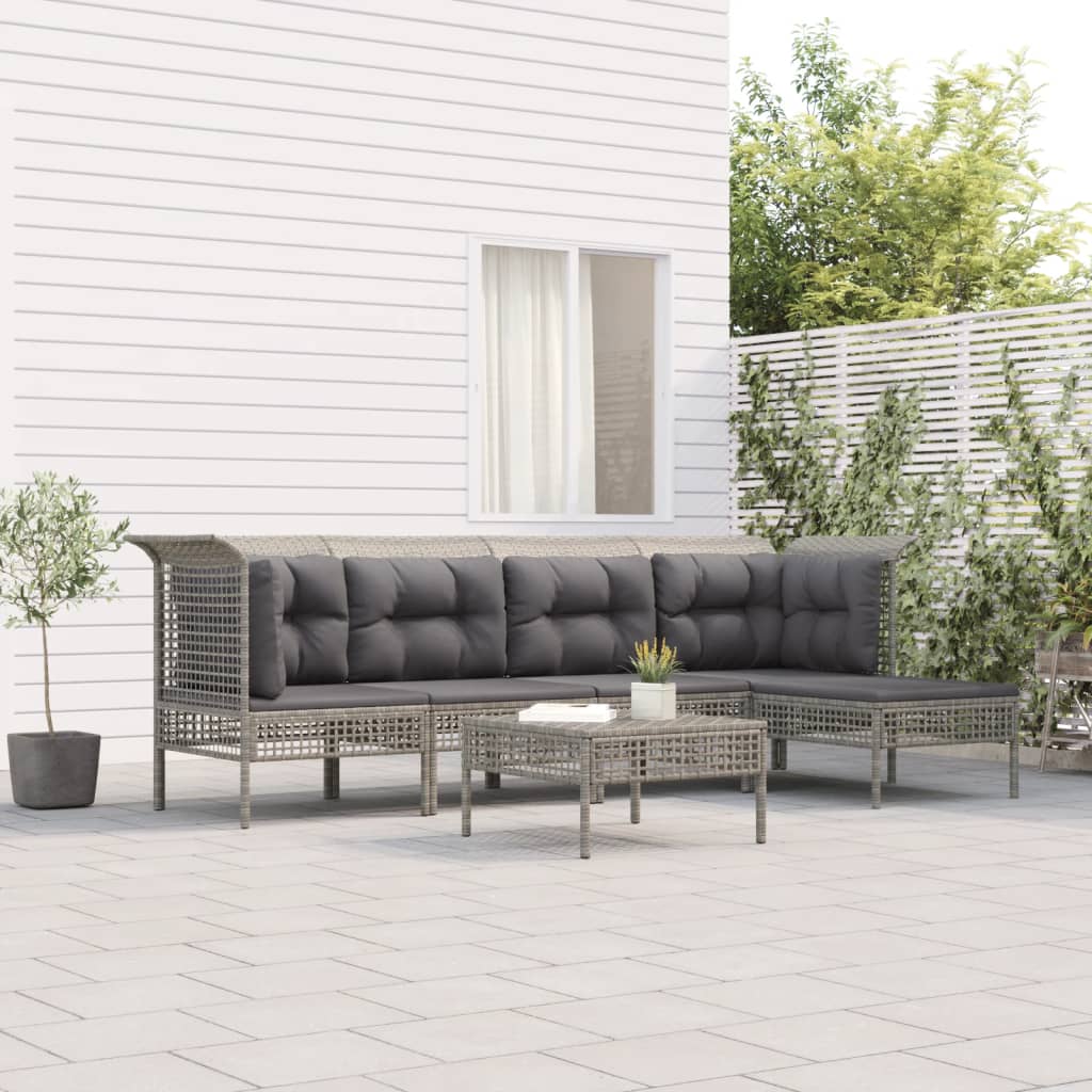 6-delige Loungeset met kussens poly rattan grijs Tuinsets | Creëer jouw Trendy Thuis | Gratis bezorgd & Retour | Trendy.nl