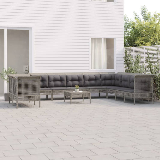 11-delige Loungeset met kussens poly rattan grijs Tuinsets | Creëer jouw Trendy Thuis | Gratis bezorgd & Retour | Trendy.nl