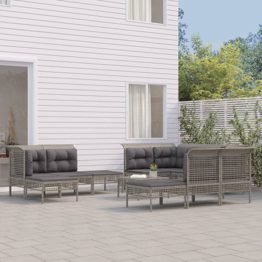 11-delige Loungeset met kussens poly rattan grijs Tuinsets | Creëer jouw Trendy Thuis | Gratis bezorgd & Retour | Trendy.nl