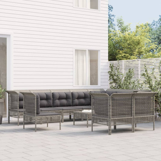 11-delige Loungeset met kussens poly rattan grijs Tuinsets | Creëer jouw Trendy Thuis | Gratis bezorgd & Retour | Trendy.nl