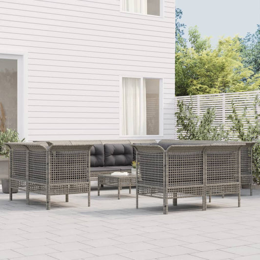 11-delige Loungeset met kussens poly rattan grijs Tuinsets | Creëer jouw Trendy Thuis | Gratis bezorgd & Retour | Trendy.nl