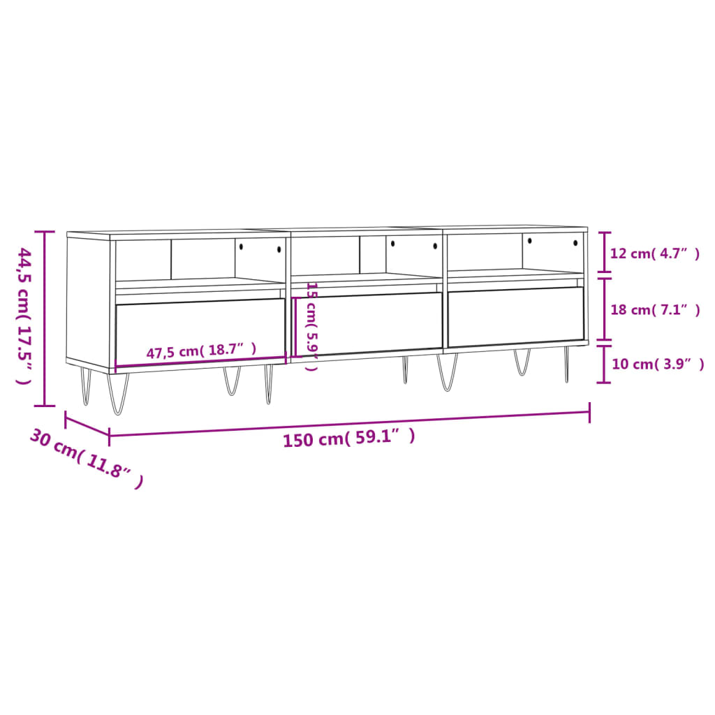 Tv-meubel 150x30x44,5 cm bewerkt hout zwart Tv-meubels | Creëer jouw Trendy Thuis | Gratis bezorgd & Retour | Trendy.nl