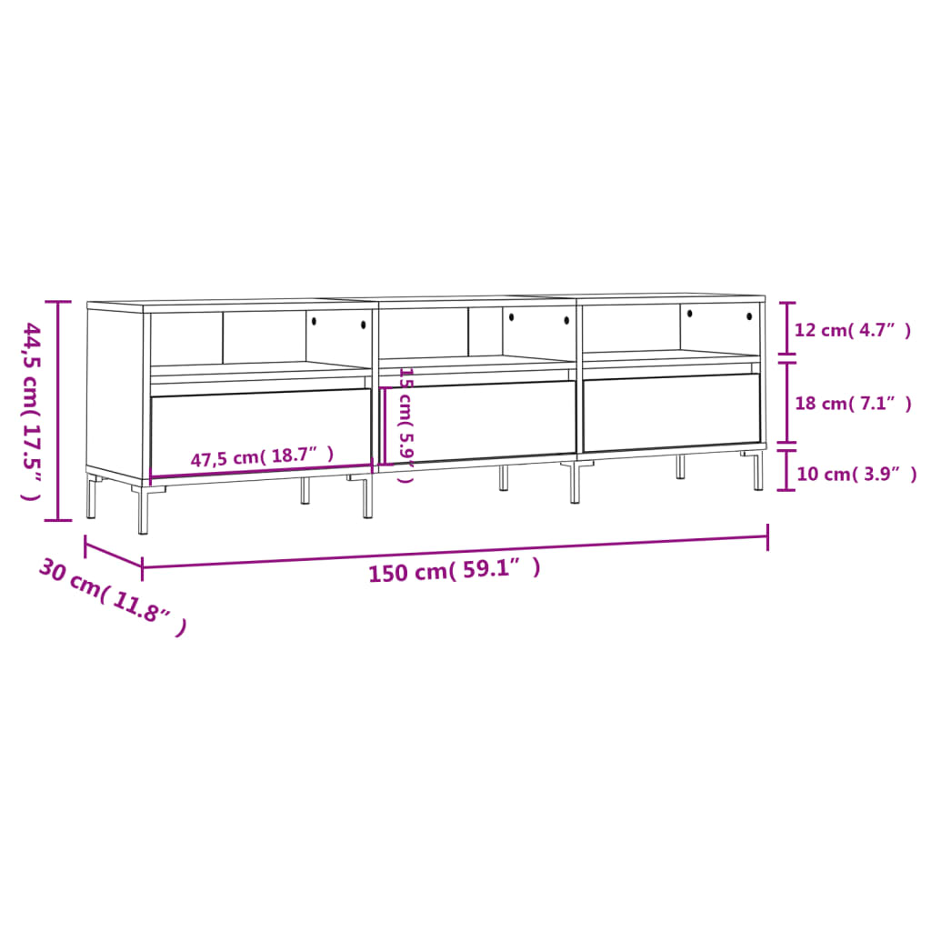 Tv-meubel 150x30x44,5 cm bewerkt hout zwart Tv-meubels | Creëer jouw Trendy Thuis | Gratis bezorgd & Retour | Trendy.nl