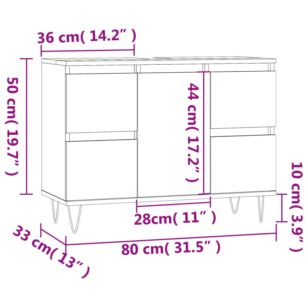 Badkamerkast 80x33x60 cm bewerkt hout hoogglans wit Badkamerkaptafels | Creëer jouw Trendy Thuis | Gratis bezorgd & Retour | Trendy.nl