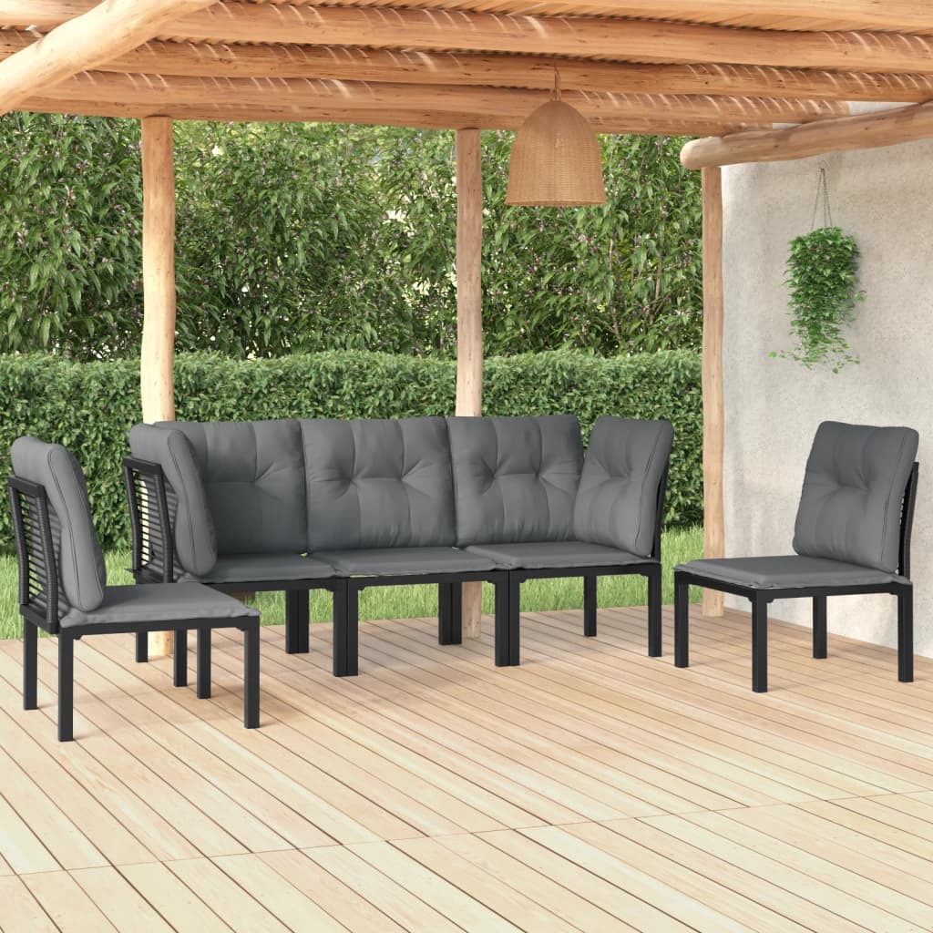 5-delige Loungeset poly rattan zwart en grijs Tuinsets | Creëer jouw Trendy Thuis | Gratis bezorgd & Retour | Trendy.nl