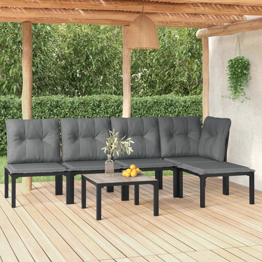 6-delige Loungeset poly rattan zwart en grijs Tuinsets | Creëer jouw Trendy Thuis | Gratis bezorgd & Retour | Trendy.nl