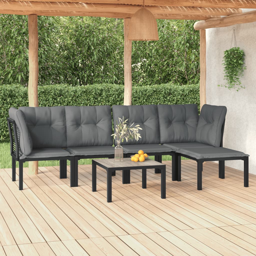 6-delige Loungeset poly rattan zwart en grijs Tuinsets | Creëer jouw Trendy Thuis | Gratis bezorgd & Retour | Trendy.nl