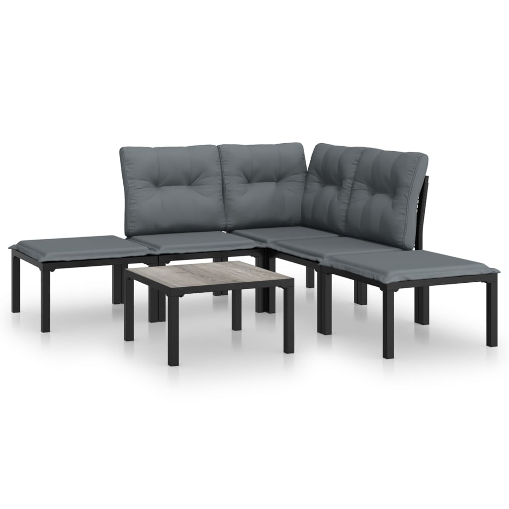 6-delige Loungeset poly rattan zwart en grijs Tuinsets | Creëer jouw Trendy Thuis | Gratis bezorgd & Retour | Trendy.nl