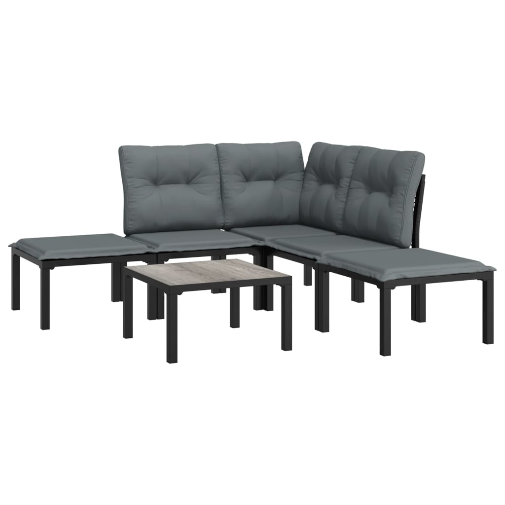 6-delige Loungeset poly rattan zwart en grijs Tuinsets | Creëer jouw Trendy Thuis | Gratis bezorgd & Retour | Trendy.nl