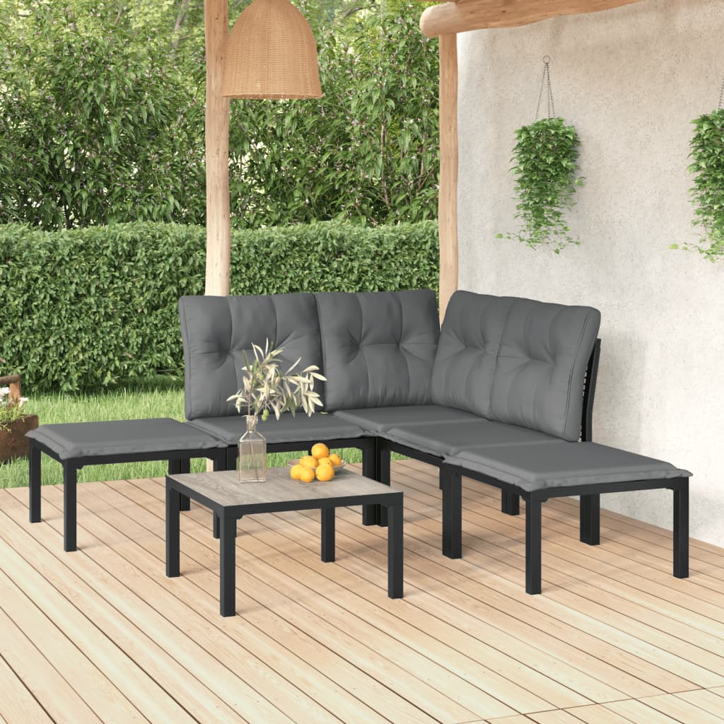 6-delige Loungeset poly rattan zwart en grijs Tuinsets | Creëer jouw Trendy Thuis | Gratis bezorgd & Retour | Trendy.nl