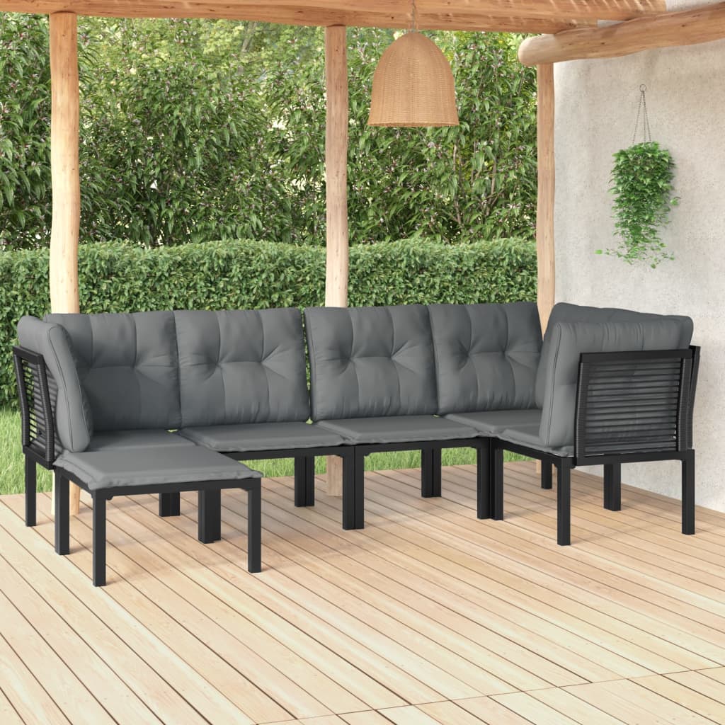 6-delige Loungeset poly rattan zwart en grijs Tuinsets | Creëer jouw Trendy Thuis | Gratis bezorgd & Retour | Trendy.nl