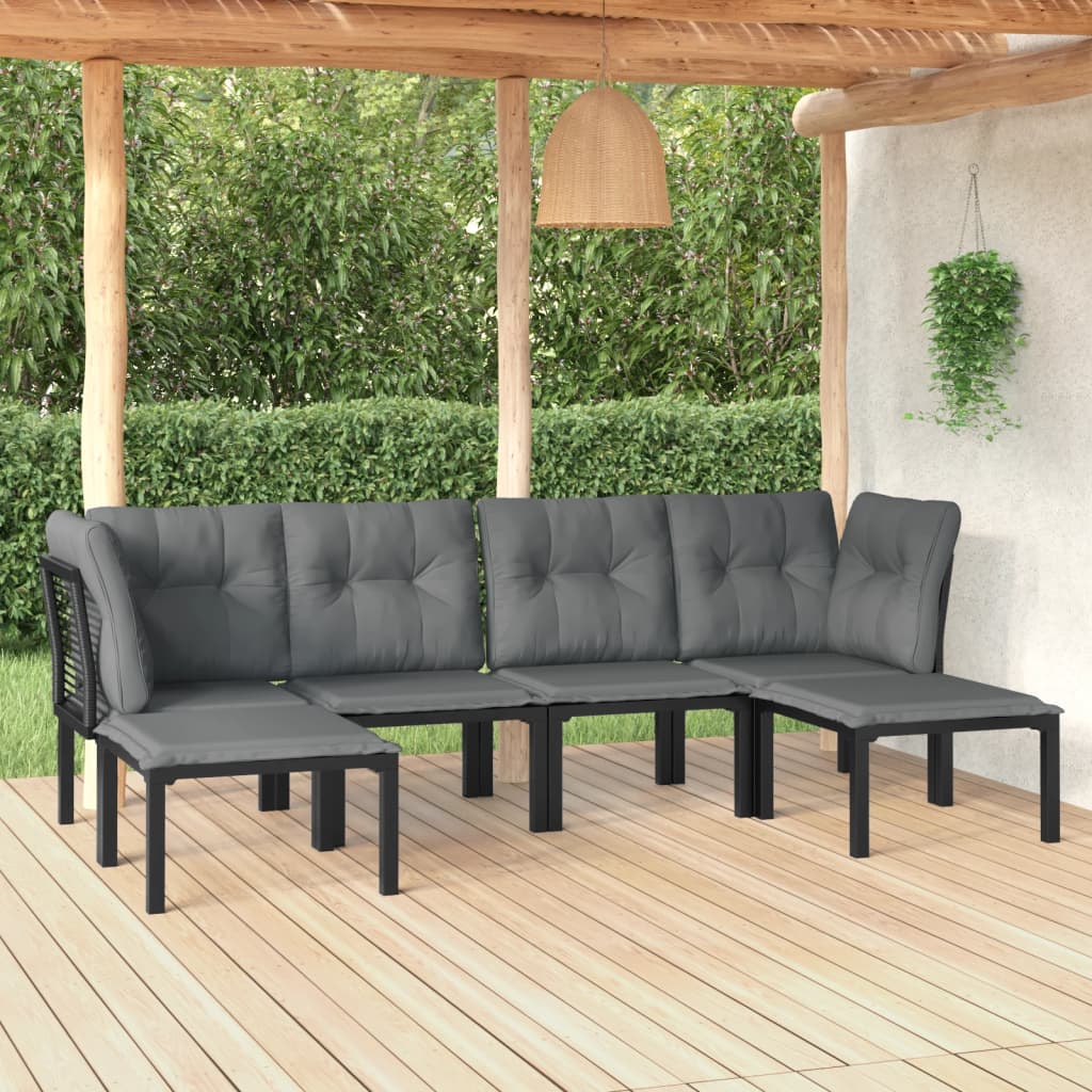 6-delige Loungeset poly rattan zwart en grijs Tuinsets | Creëer jouw Trendy Thuis | Gratis bezorgd & Retour | Trendy.nl