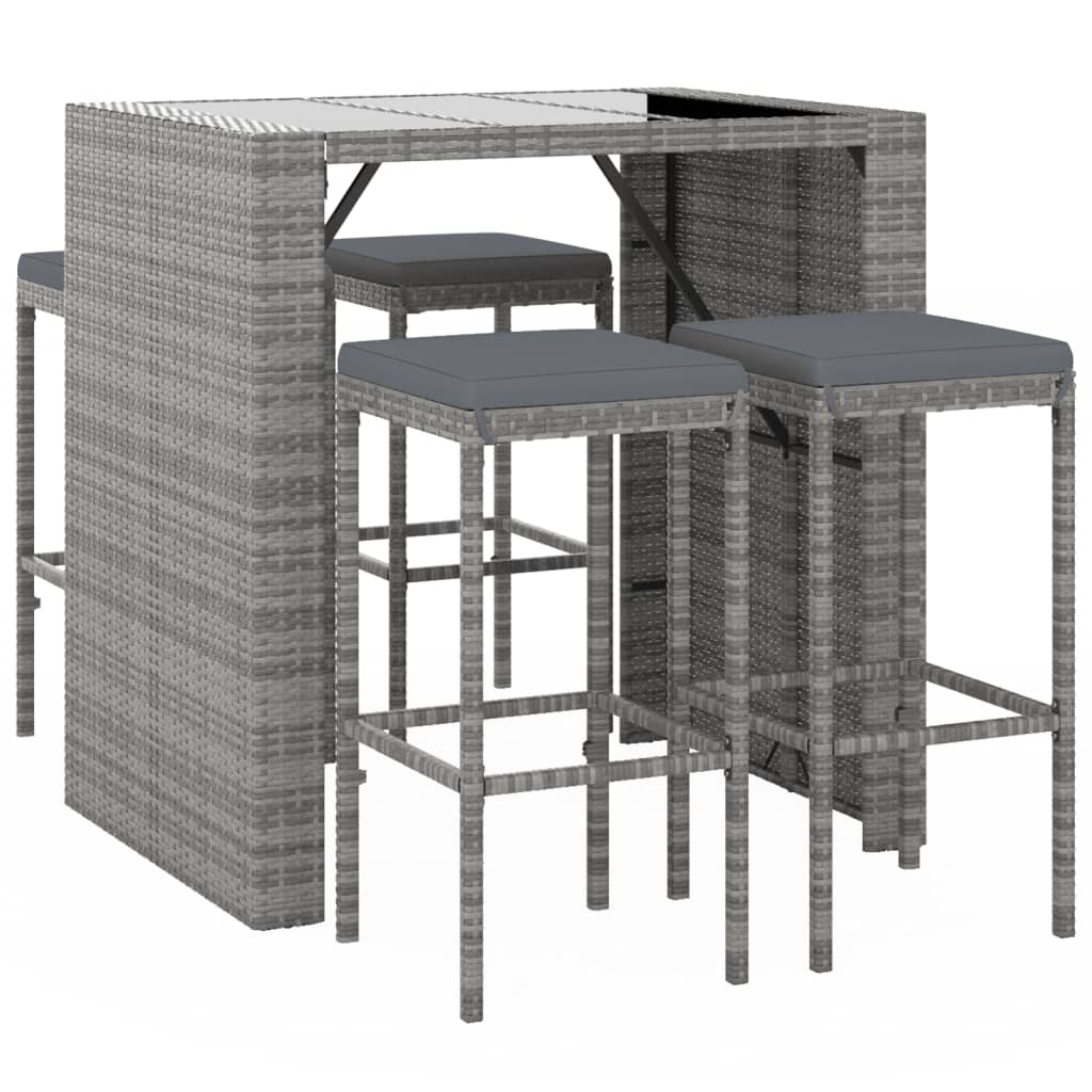 5-delige Tuinbarset met kussens poly rattan grijs Tuinsets | Creëer jouw Trendy Thuis | Gratis bezorgd & Retour | Trendy.nl