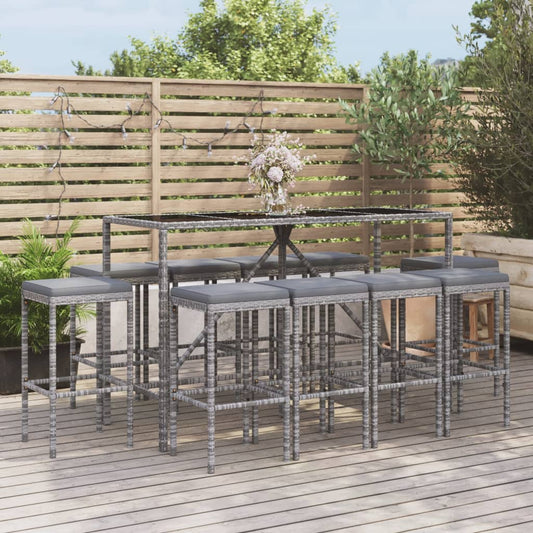 11-delige Tuinbarset met kussens poly rattan grijs Tuinsets | Creëer jouw Trendy Thuis | Gratis bezorgd & Retour | Trendy.nl