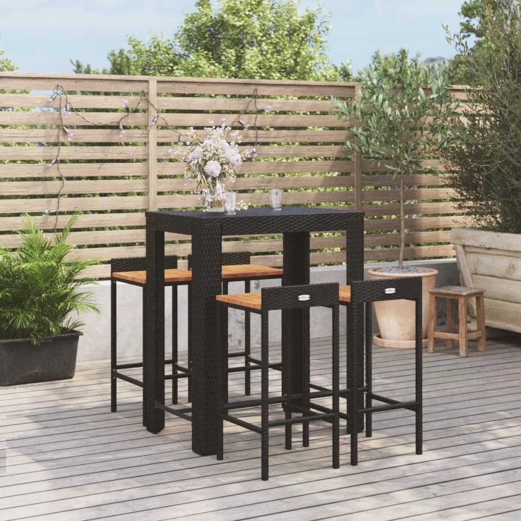 5-delige Tuinbarset poly rattan en massief acaciahout zwart Tuinsets | Creëer jouw Trendy Thuis | Gratis bezorgd & Retour | Trendy.nl