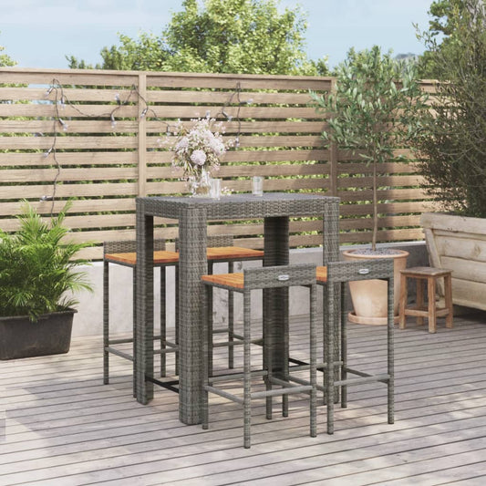 5-delige Tuinbarset poly rattan en massief acaciahout grijs Tuinsets | Creëer jouw Trendy Thuis | Gratis bezorgd & Retour | Trendy.nl