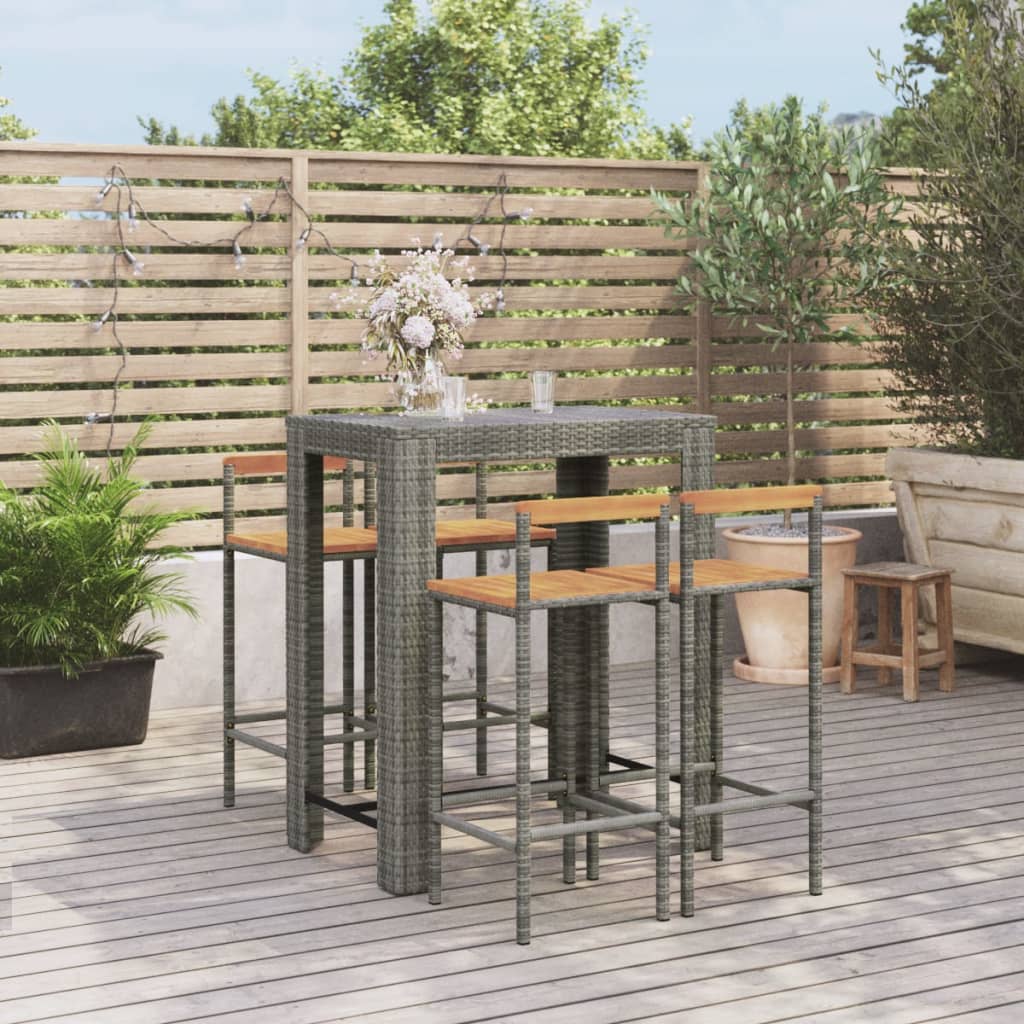 5-delige Tuinbarset poly rattan en massief acaciahout grijs Tuinsets | Creëer jouw Trendy Thuis | Gratis bezorgd & Retour | Trendy.nl