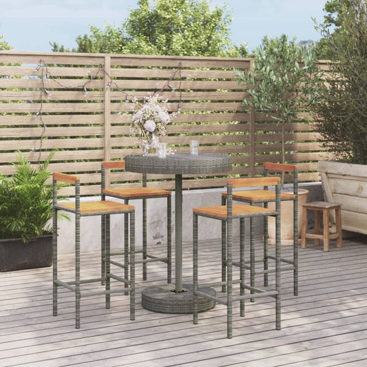 5-delige Tuinbarset poly rattan en massief acaciahout grijs Tuinsets | Creëer jouw Trendy Thuis | Gratis bezorgd & Retour | Trendy.nl